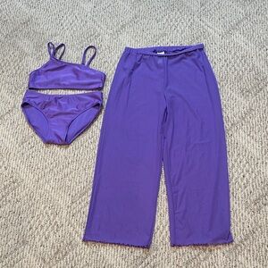 Art Class Purple Kids Bikini Set with Sheer Cover Up Pants - L(10/12)